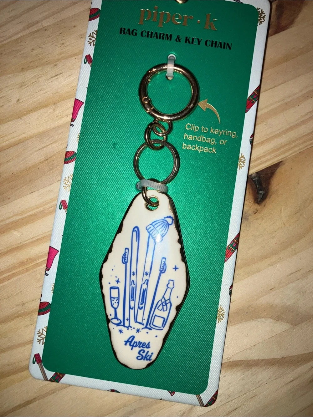 piper•k Apres Ski White & Blue Bag Charm Key Chain New